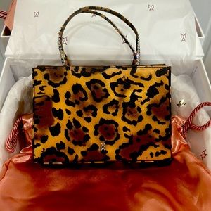 AUTHENTIC Amina Muaddi Super Amini Gilda Leopard Print Top Handle Bag